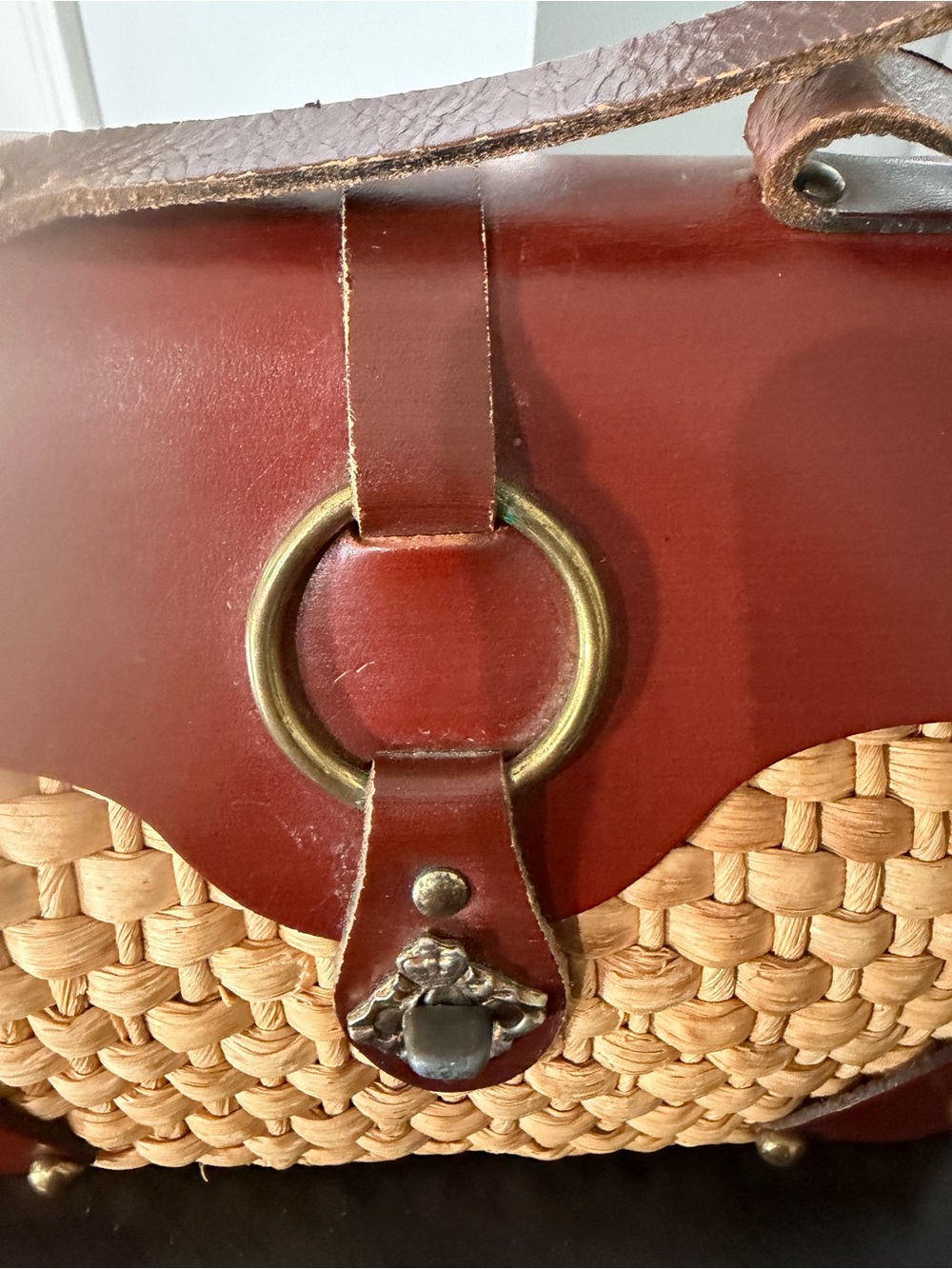 VINTAGE 60s/70s ettiene aigner woven Straw bag with Brown Leather Trim - Picture 2 of 8